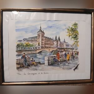 PRINT titled "Paris la Conciergerie et la Seine" by Arno(Size w/frame 11½ X 14¼)